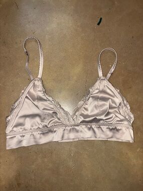 aerie Satin Lace Triangle Bralette in Blush Pink
